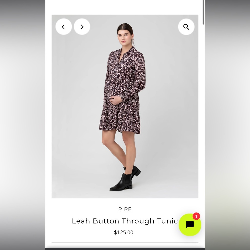 Ripe Maternity Leah Button Through Tunic - Black with Pink Print